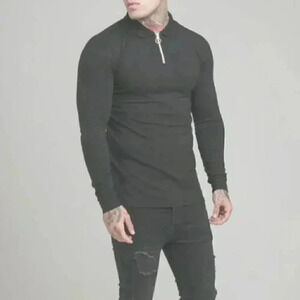 SIKSILK Opulent L/S Zip Polo Shirt - Black